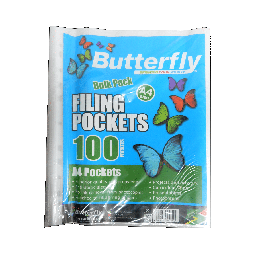 BUTTERFLY FILING POCKETS A4 100S
