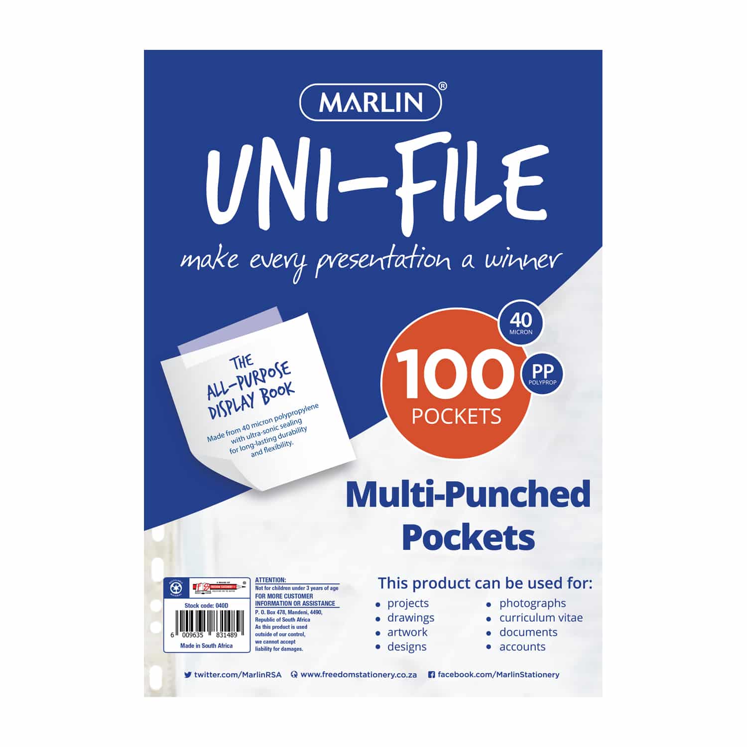 MARLIN UNIFILE POCKET 100PK A4