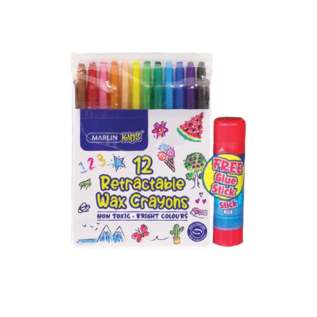 MARLIN KIDS RETRACTABLE CRAYONS 12`S N FREE 20G GLUE STICK