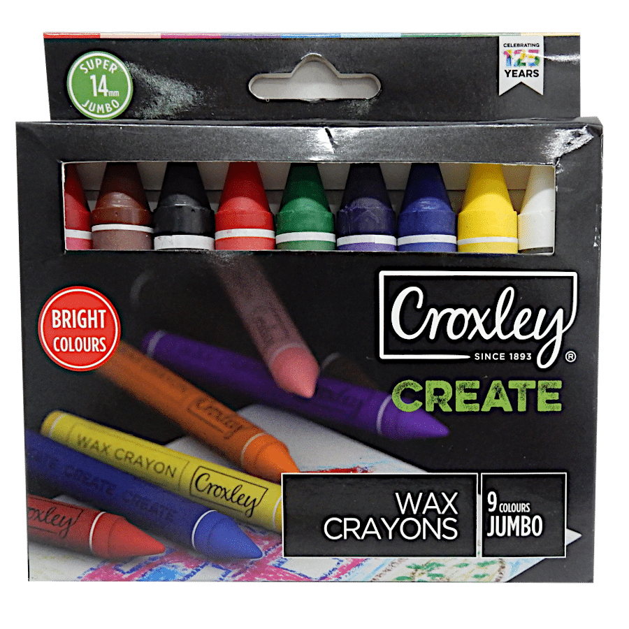 CROXLEY CREATE JUMBO WAX CRAYONS 14MM 9 COLOURS