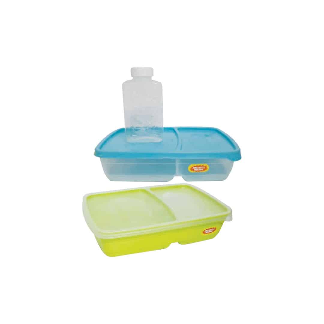 LUNCHMATE 2DIV RECT LUNCH BOX 1800ML PLUS BOTTLE ASSTD COLOURS