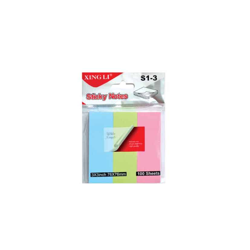 STICKY NOTES 3INCH X 3INCH 76MM X 76MM 100SHEETS 3COLOURS