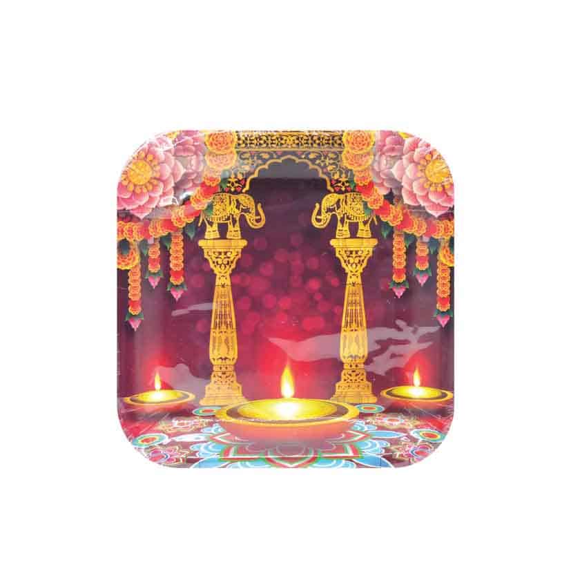 DIWALI DESIGN SQUARE PAPER PLATES 10PC