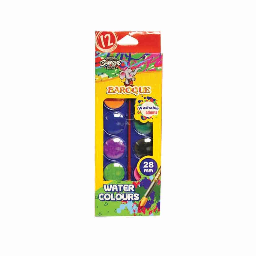 WATER PAINT AND BRUSH 12COLOURS 28MM