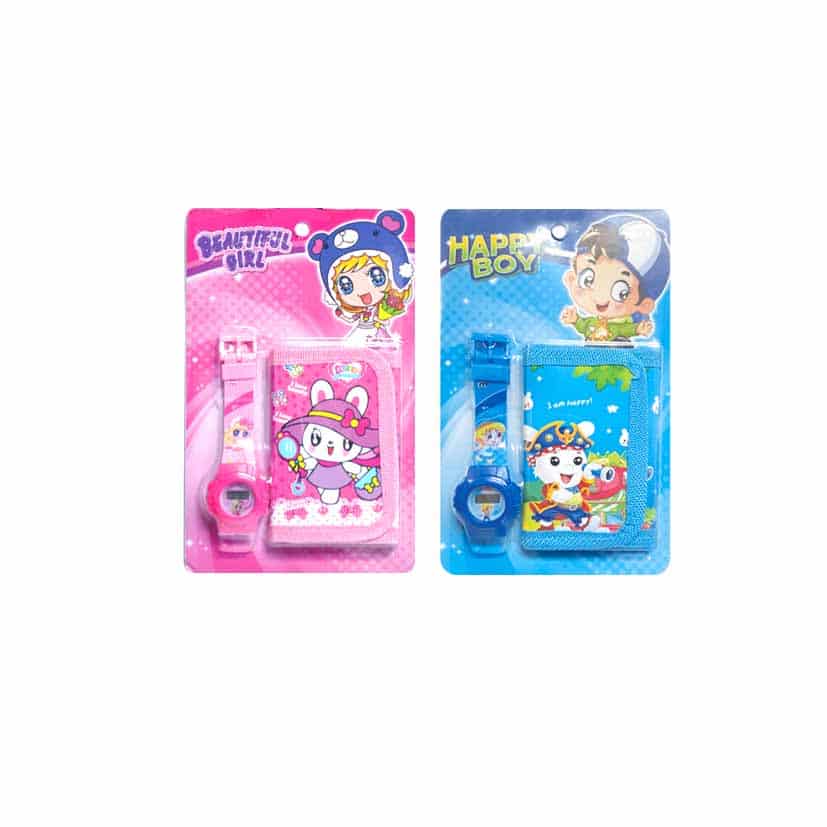 TOY WALLET AND WATCH SET MIX COLOURS PINK/BLUE
