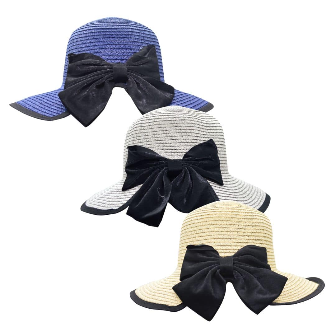LADIES STRAW HAT WITH BLACK RIBBON