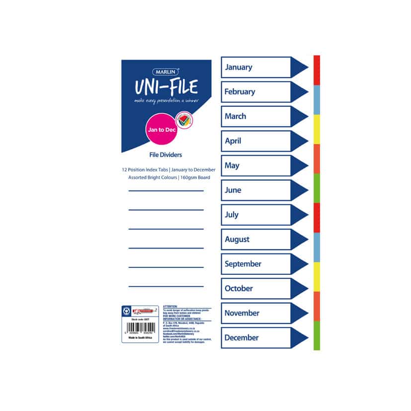 MARLIN FILE DIVIDERS JAN TO DEC