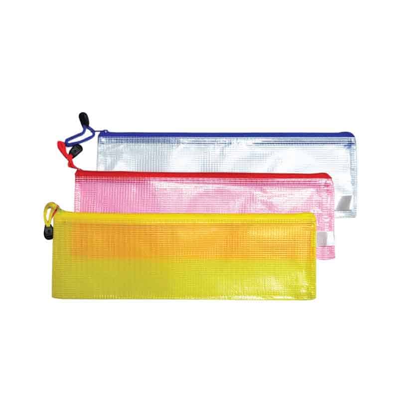 PENCIL CASE CLEAR ASSTED COLOURS 33.5CM X 11CM