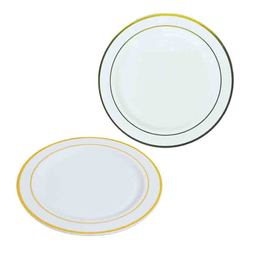 PLATE PLASTIC WITH GOLD RIM 26CM
