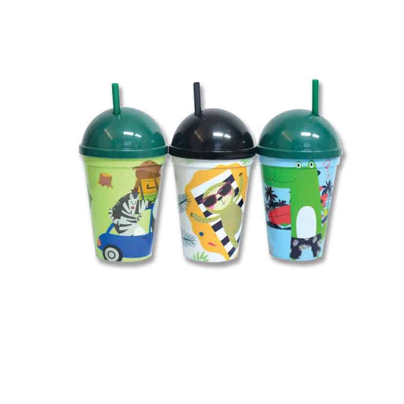 CUP PLASTIC WITH STRAW WITH CHARACTER DESIGN 450ML