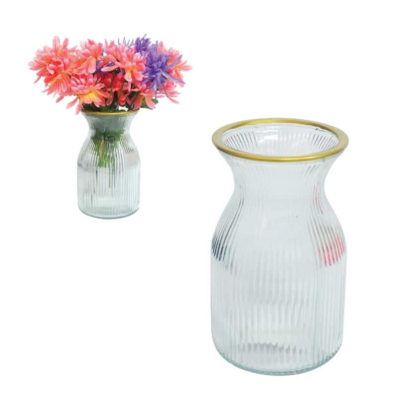 VASE H19CM CLEAR WITH GOLDEDGE GLASS