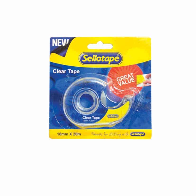SELLOTAPE CLEAR ROLL AND DISPENSER CARDED 18MMX20M