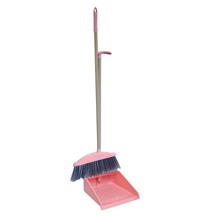 DUSTPAN LONG HANDLE AND BRUSH SET PINK/BLUE/GREEN