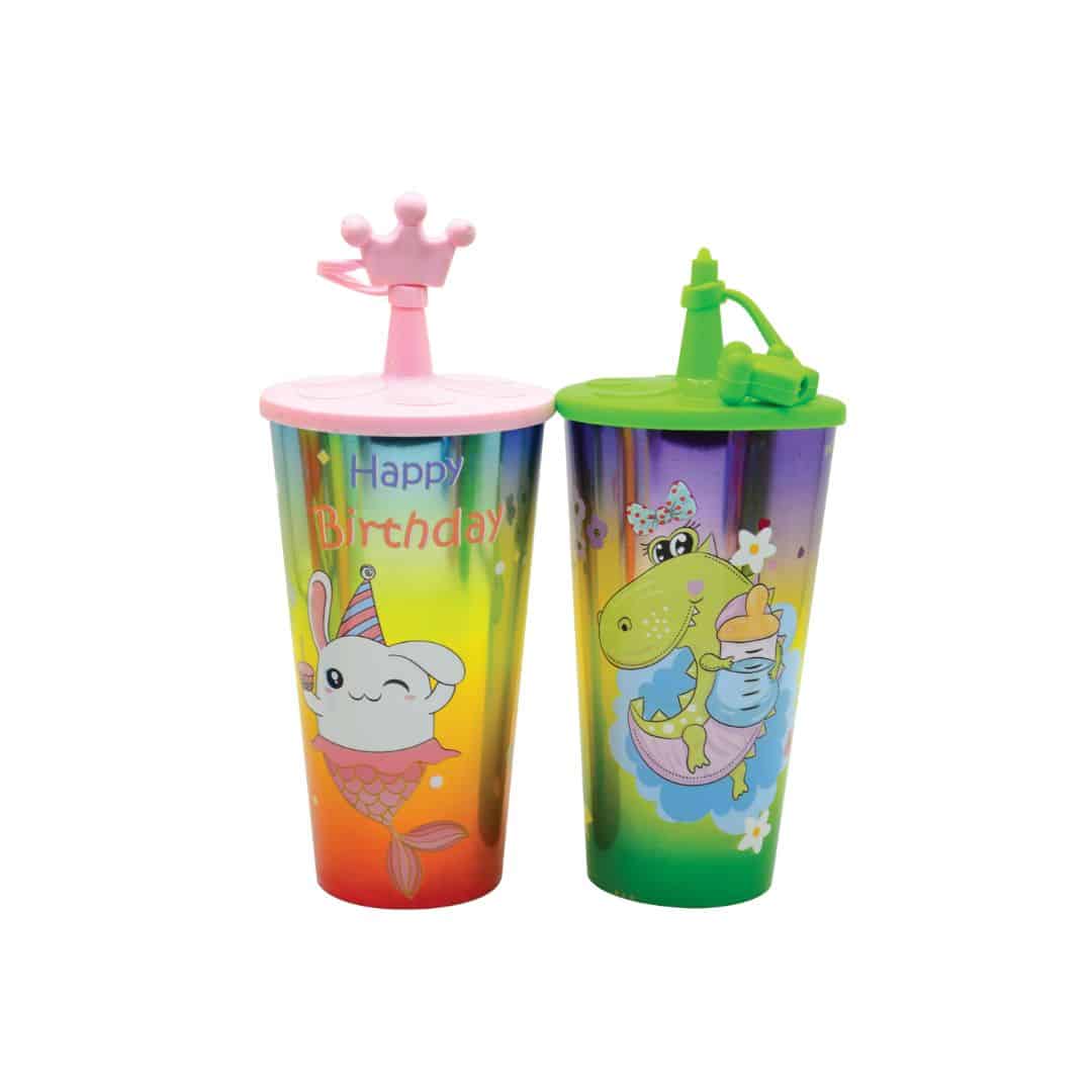 DRINKING CUPS WITH STRAWS 600ML