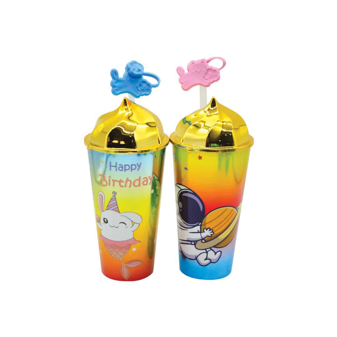 DRINKING CUPS WITH STRAWS 600ML